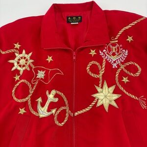 ADS Vintage 80s/90s Red‎ Embroidered Nautical Women's Jacket Americana Size L